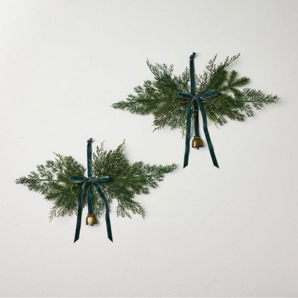 2pk 6" Cedar with Green Ribbon Mini Artificial Swag - Hearth & Hand Magnolia NEW